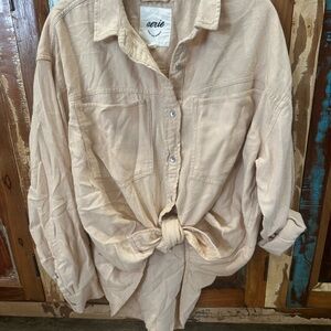 NWOT…Aerie Straw Colored Oversized 100% cotton Shirt